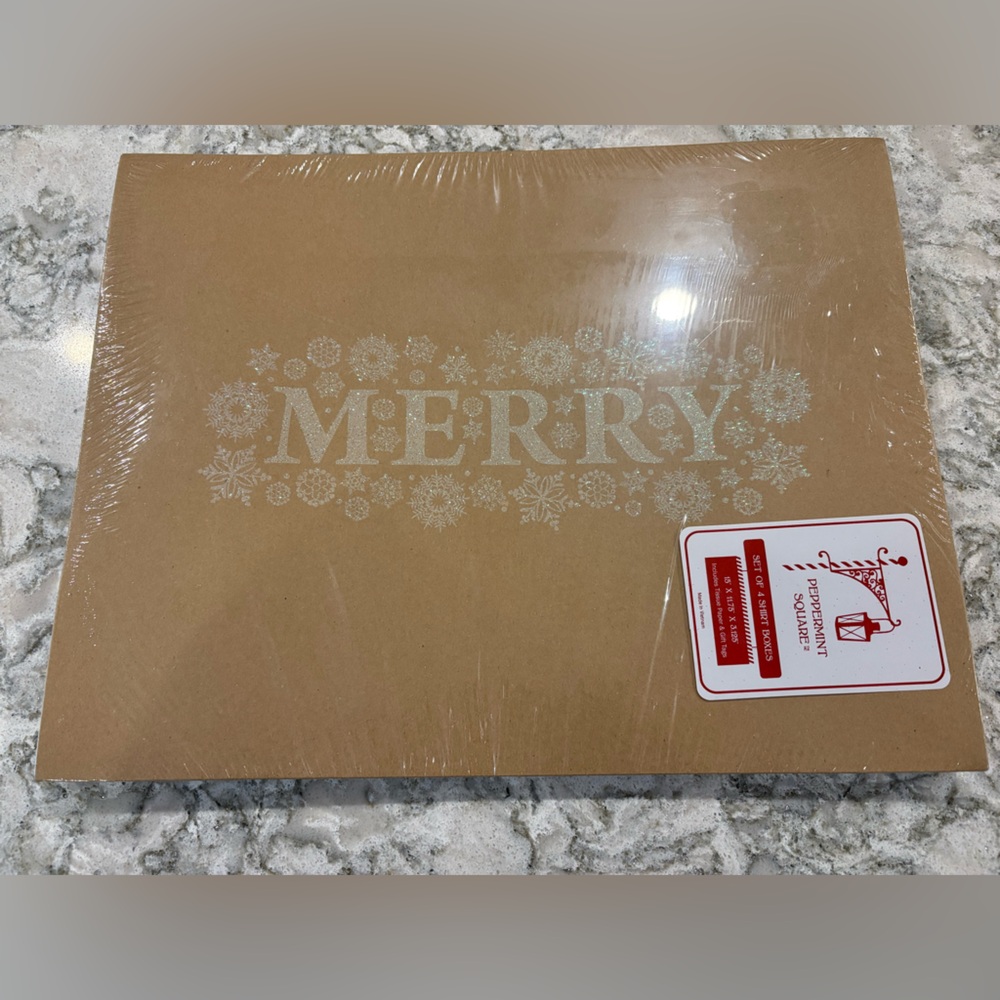 NWT Peppermint Square Merry Gift Box’s, set of 5